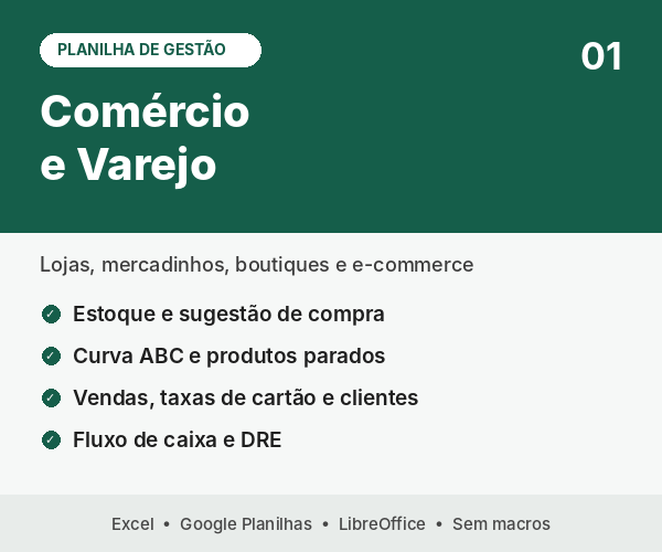 Planilha 01: Comércio e Varejo