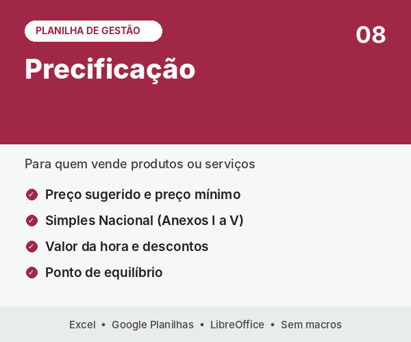 Planilha 08: Precificação